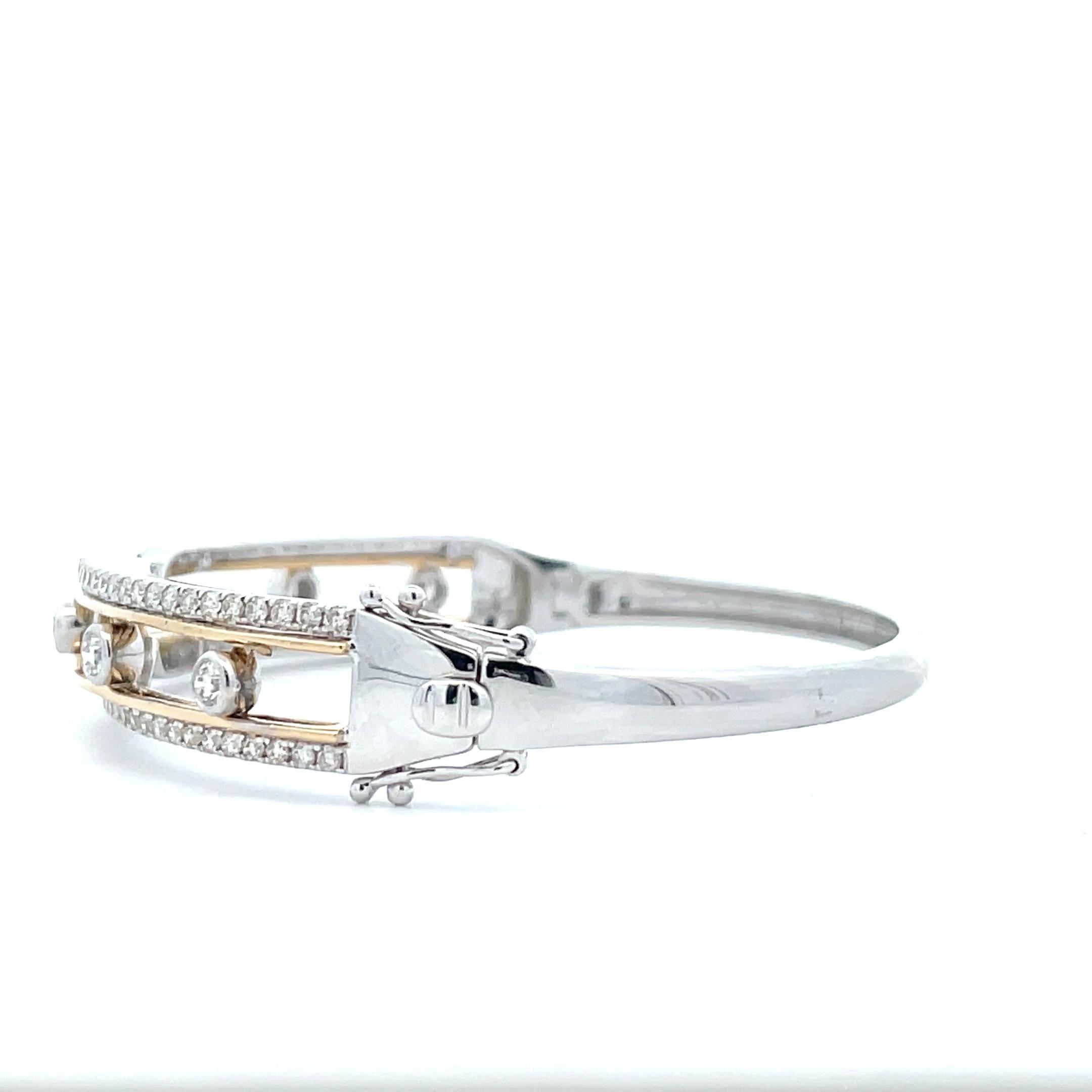 Round Cut 1.79 Carat Criss-Cross Floating Diamond 14k Solid Gold Bangle in 2-Tone Gold