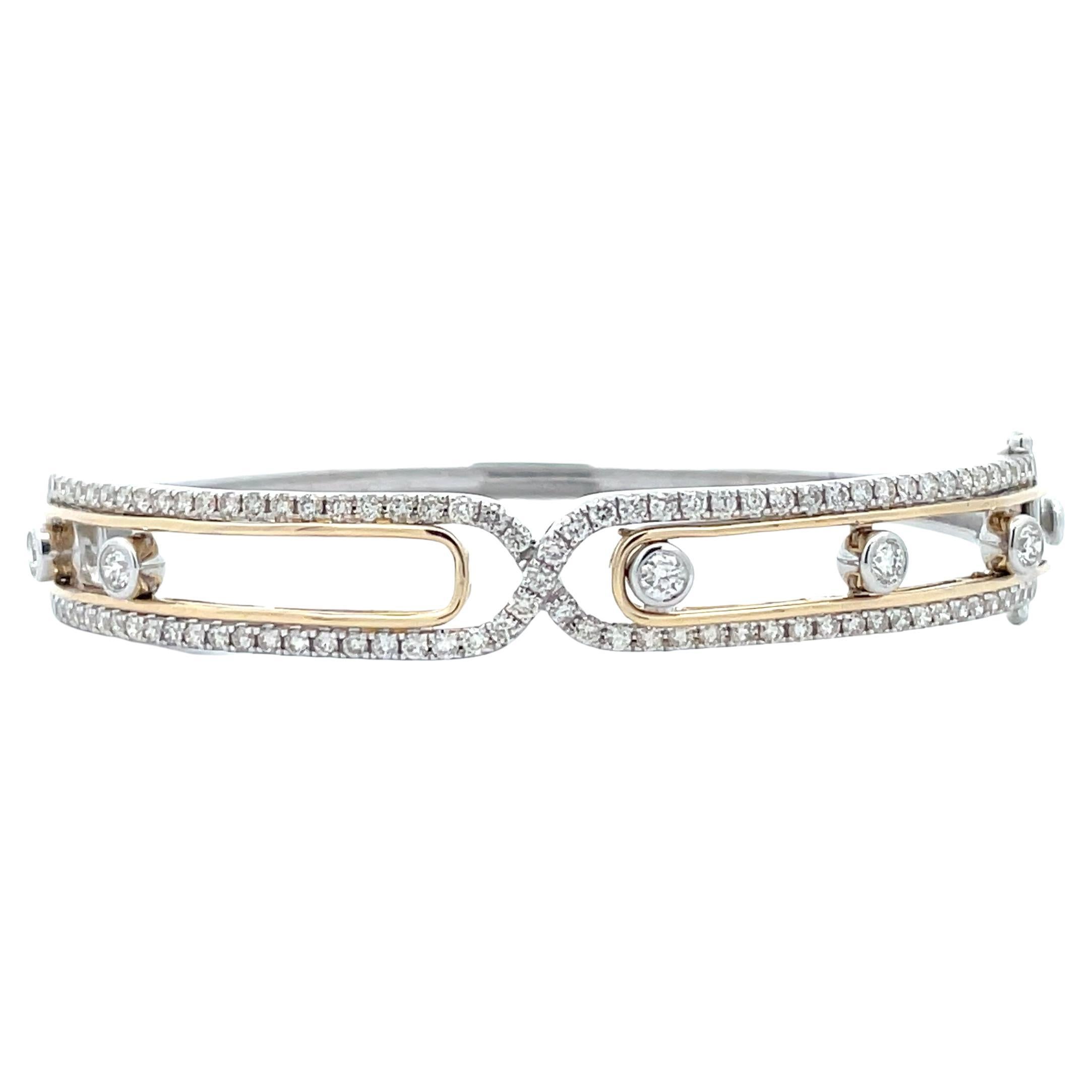 1.79 Carat Criss-Cross Floating Diamond 14k Solid Gold Bangle in 2-Tone Gold