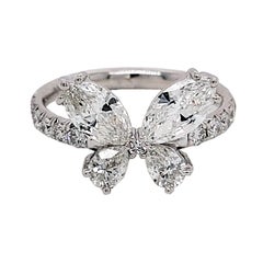1.79 Carat Diamond Butterfly Ring with French Pave Set Shank