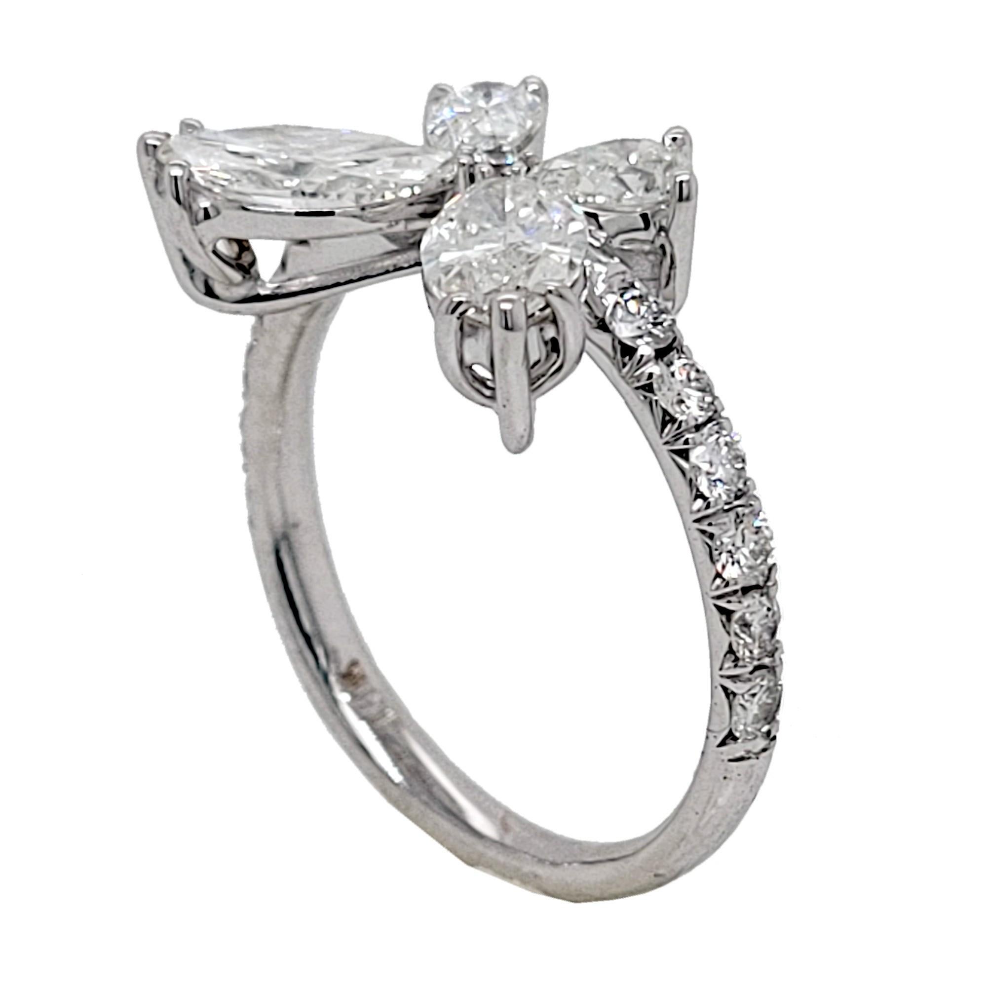 Marquise Cut 1.79 Carat Diamond Butterfly Ring with French Pave Set Shank For Sale