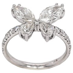 1.79 Carat Diamond Butterfly Ring with French Pave Set Shank