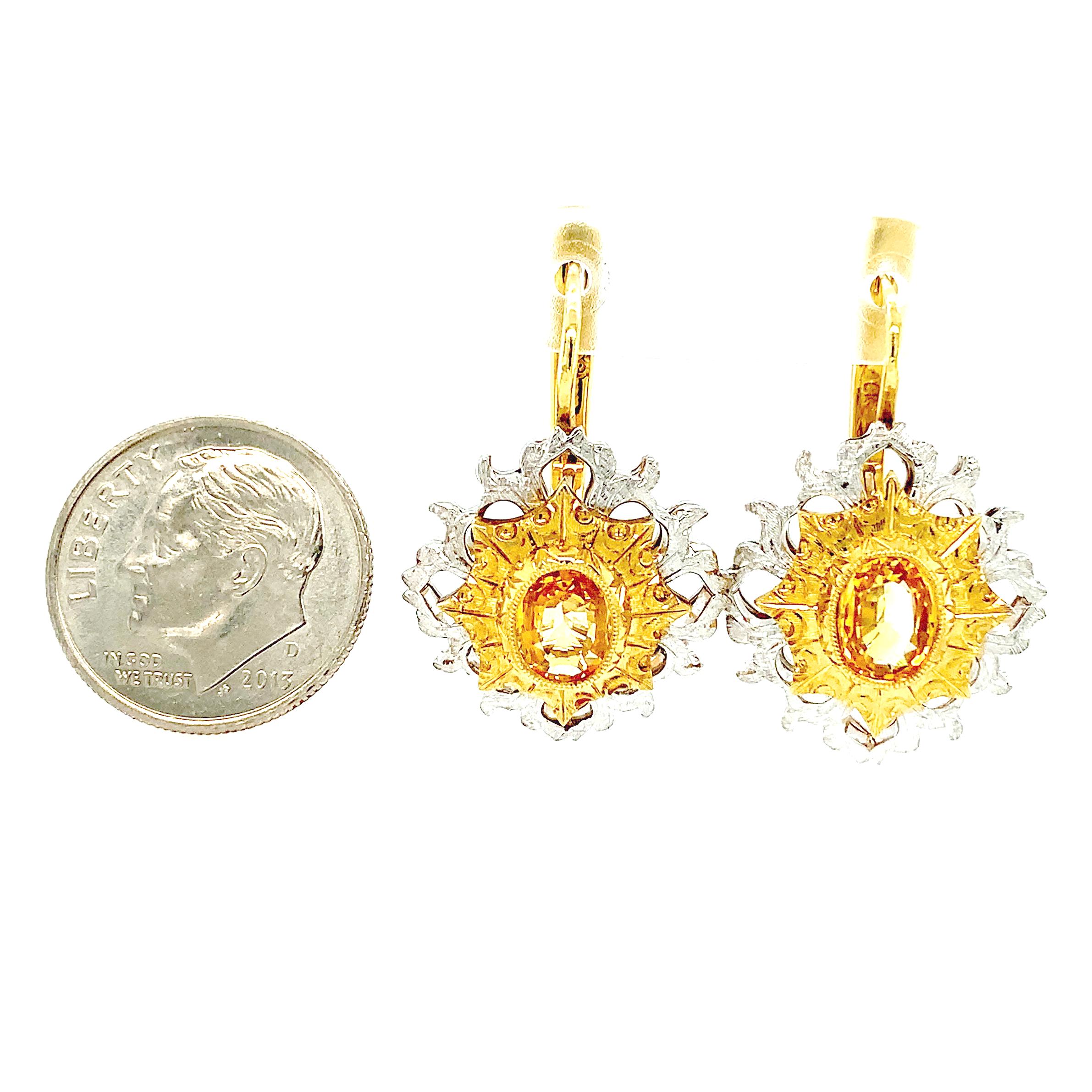Yellow Sapphire Drop Earrings in 18K White and Yellow Gold, 1.79 Carat Total For Sale 3