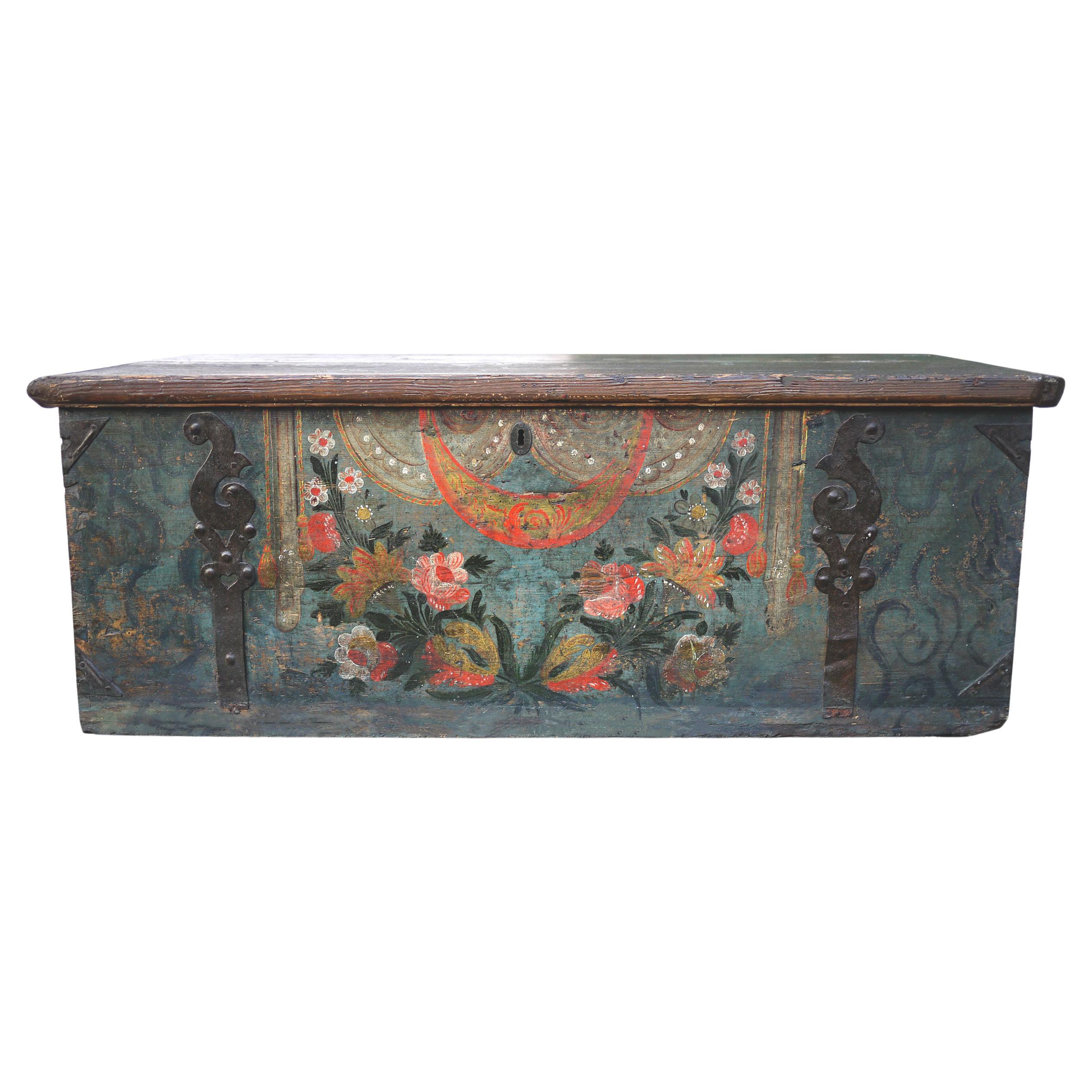 Mexican Painted Pine Blanket Chest For Sale at 1stDibs