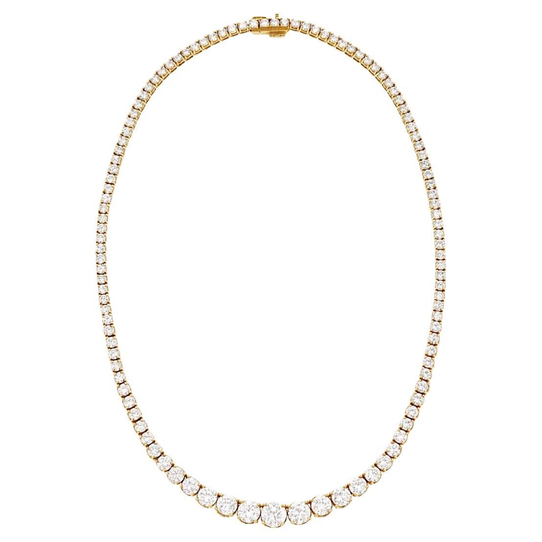 17,90 Karat abgestufte runde Diamanten Riviera Tennis Halskette - 14k Gelbgold im Angebot
