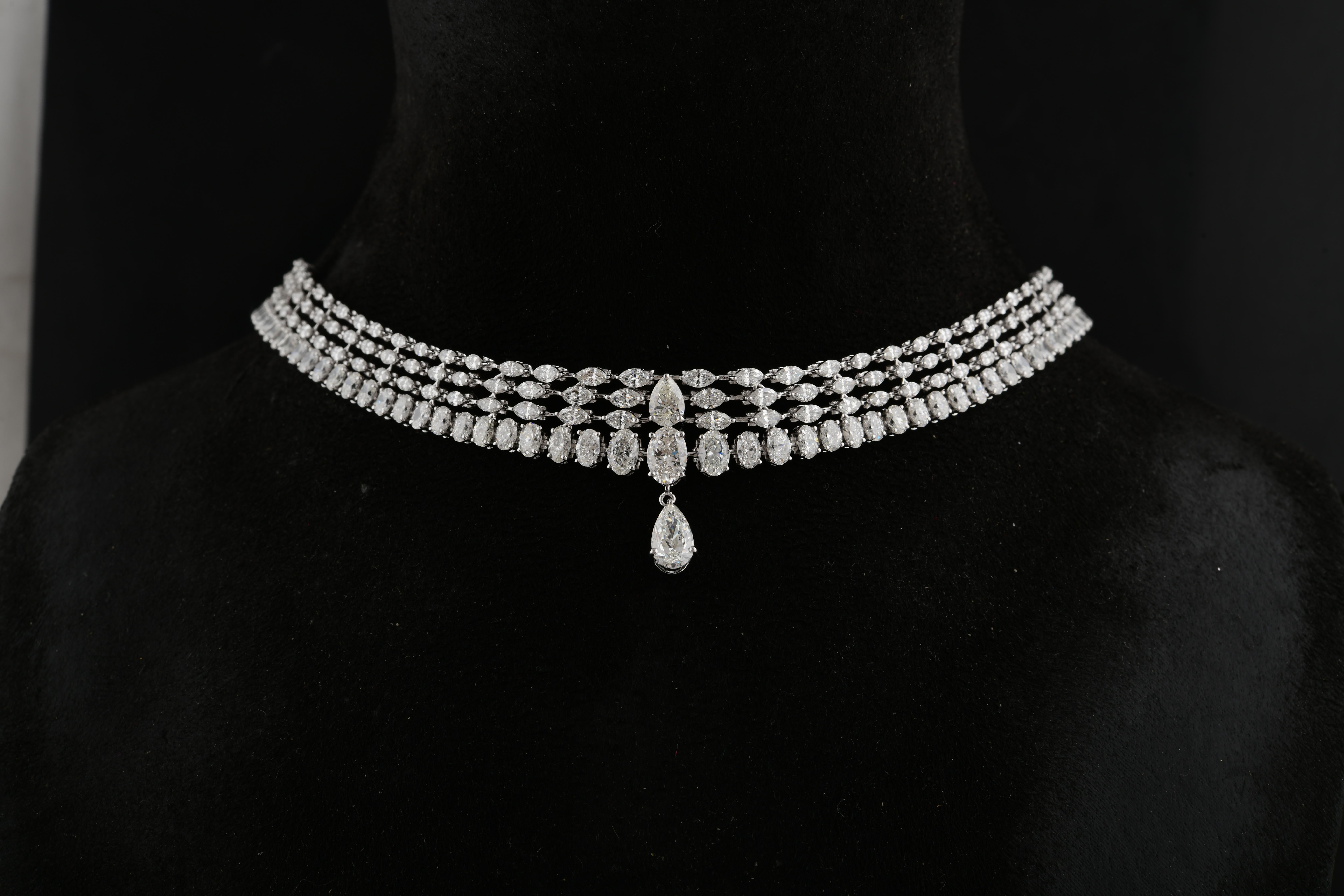 17.90 Quilates SI Claridad HI Color Collar Gargantilla Diamantes 18 Kilates Oro Blanco Moderno en venta