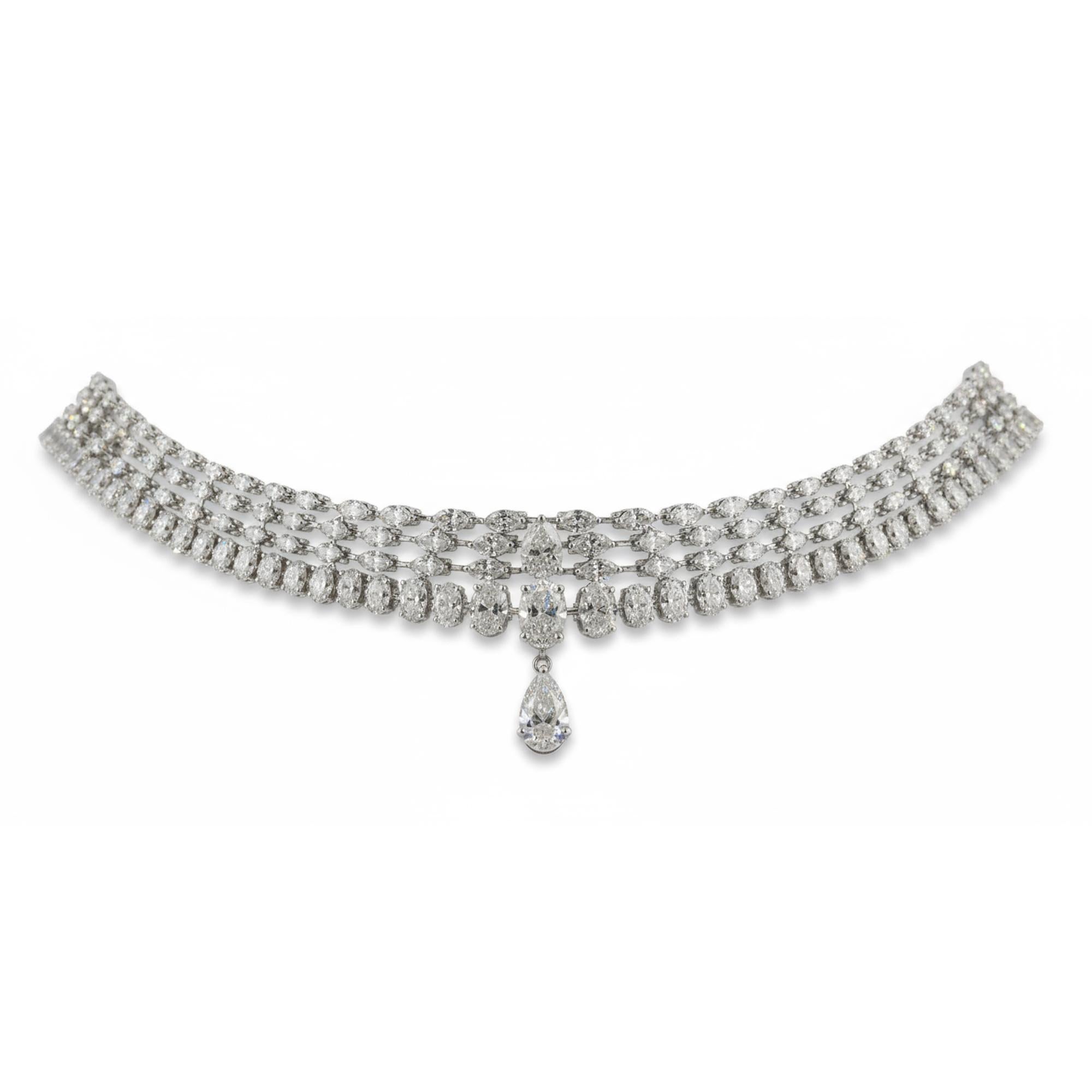 17.90 Quilates SI Claridad HI Color Collar Gargantilla Diamantes 18 Kilates Oro Blanco Corte pera en venta