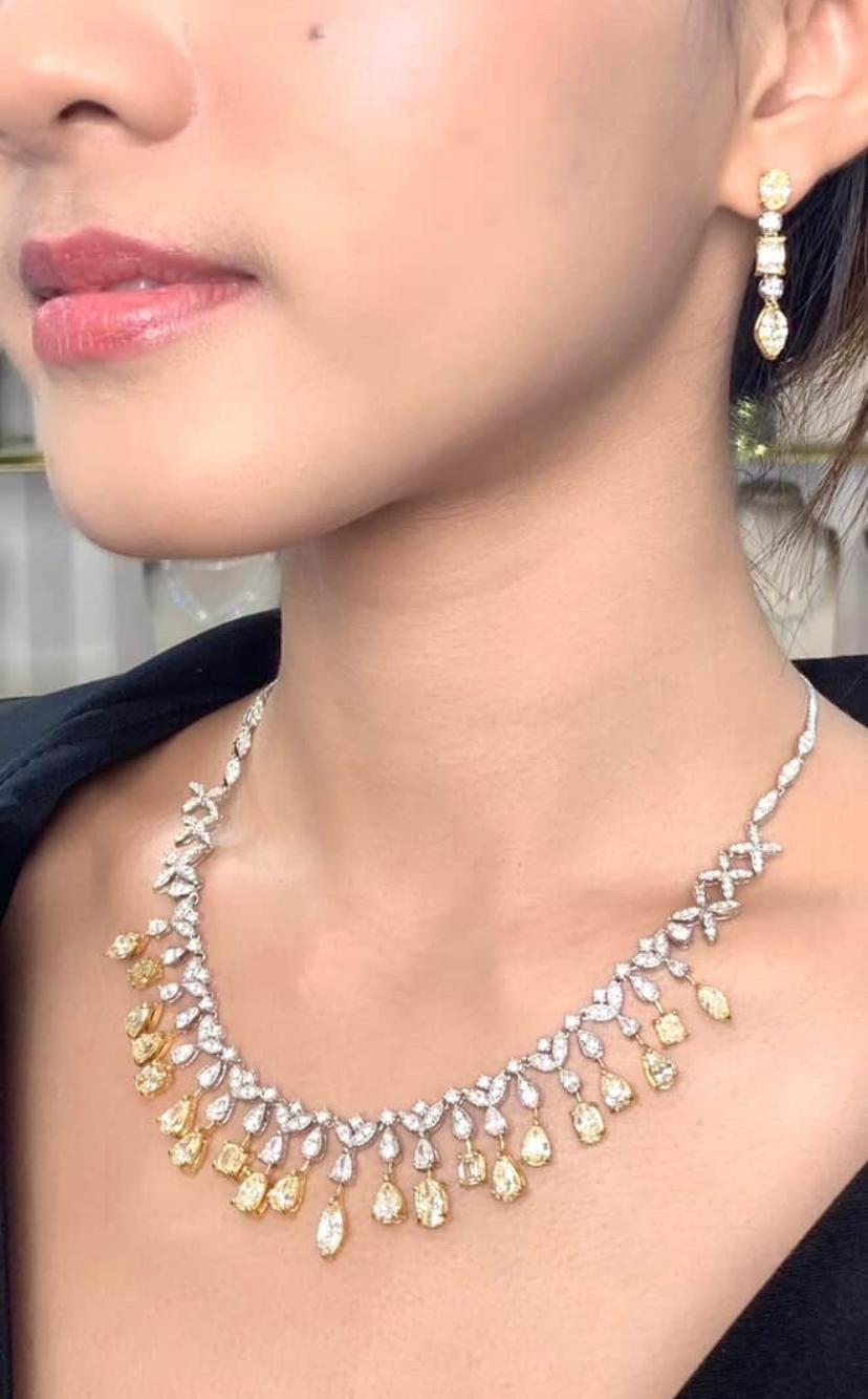 Collana in oro 18 carati con diamanti bianchi e gialli da 17,90 carati in vendita 3