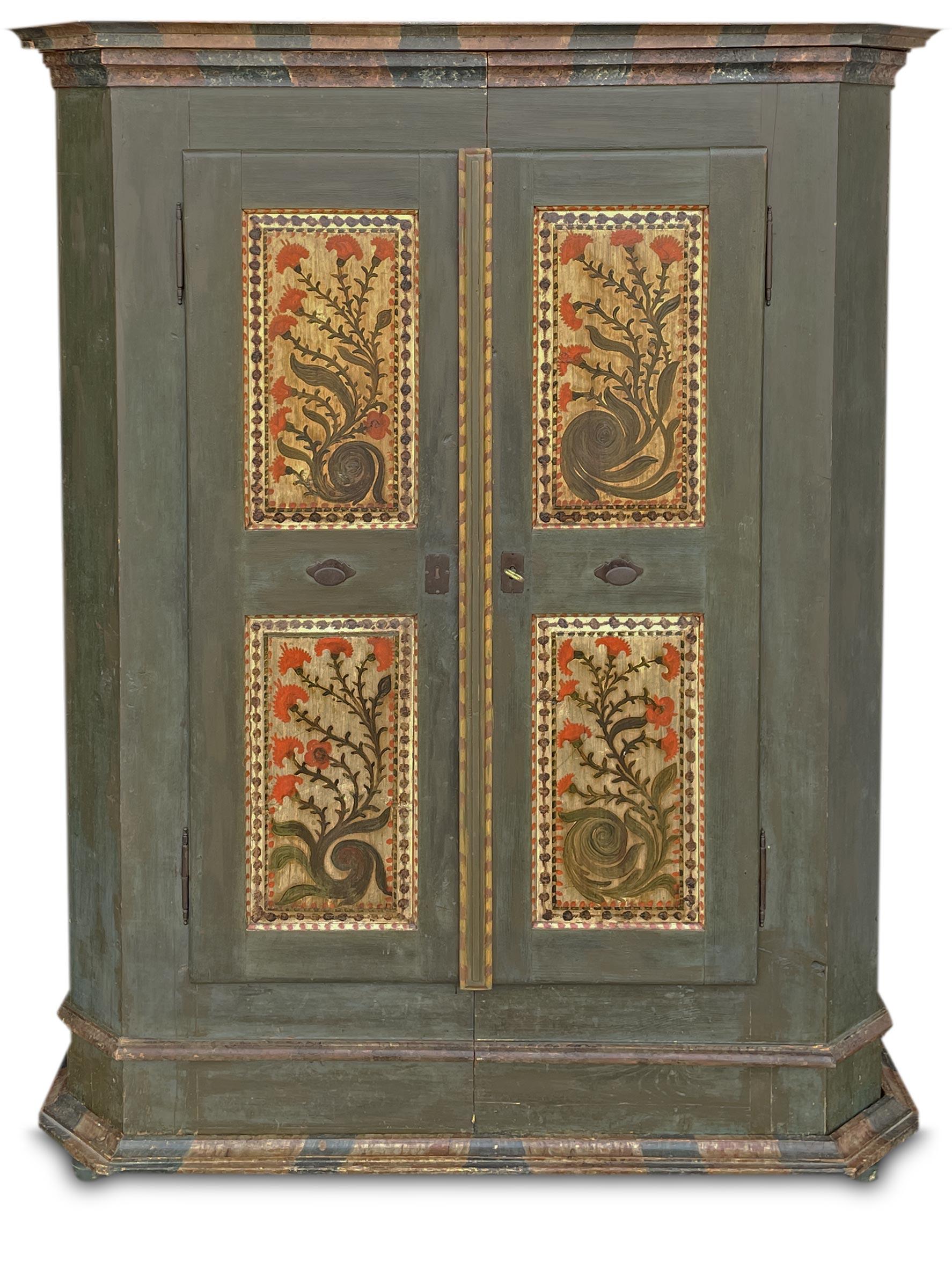 1790 Green Floral Painted Wardrobe 10