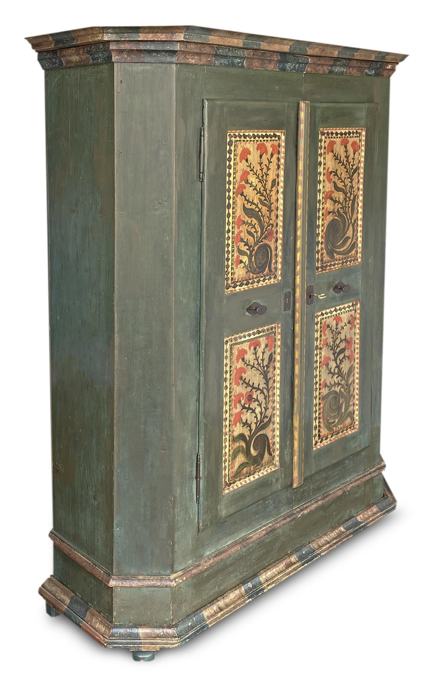 1790 Green Floral Painted Wardrobe 1