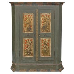 1790 Green Floral Painted Wardrobe