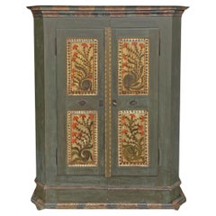 Armoire peinte à fleurs vertes de 1790