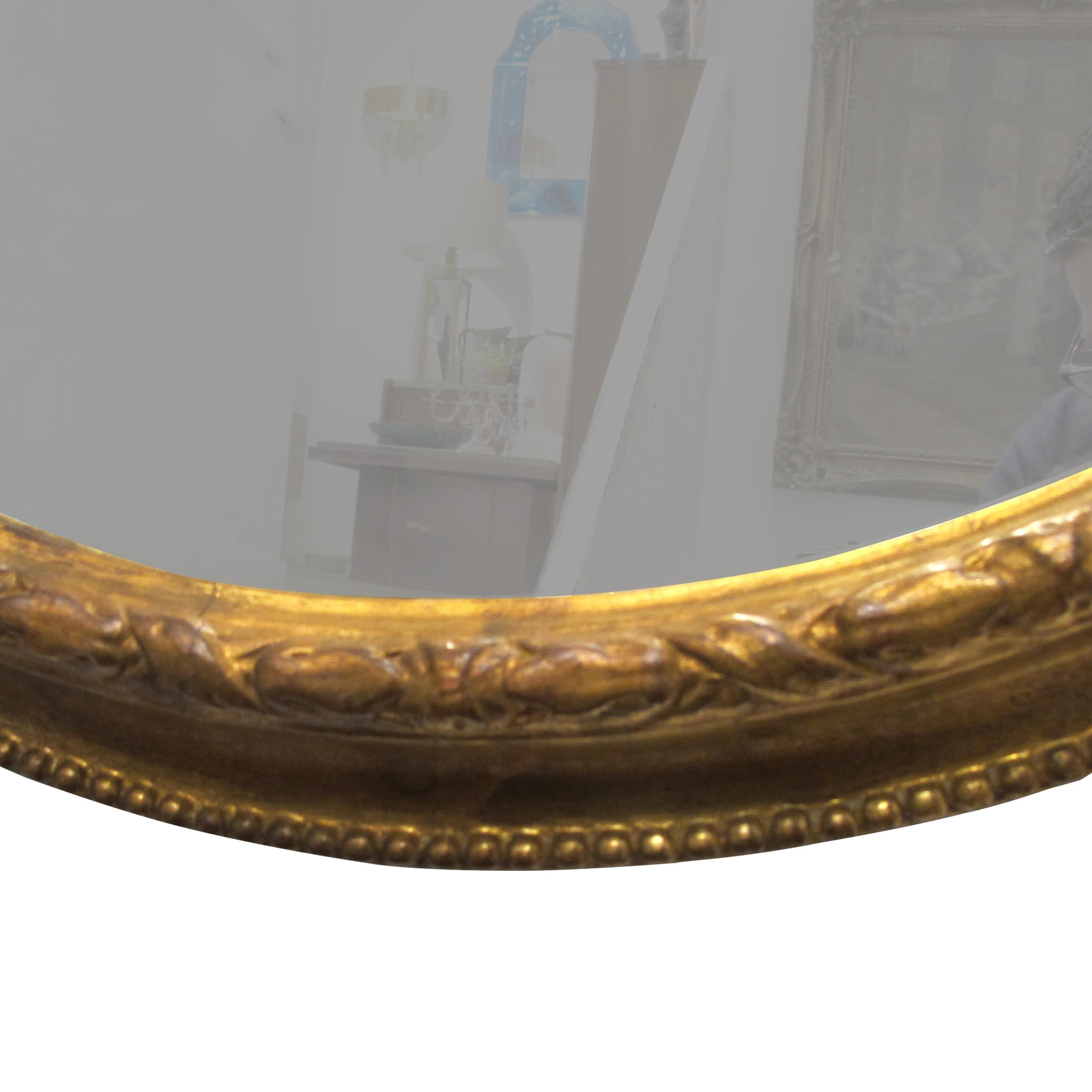 18th Century and Earlier 1790s Georgian Large Oval Mirror with Gilt Wood Frame, English  For Sale