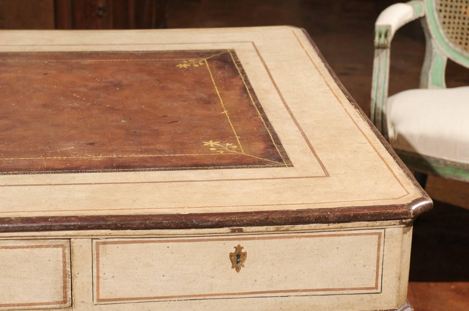 1790s Italian Painted Wood Desk with Hidden Drawers and Faux Leather Top 6