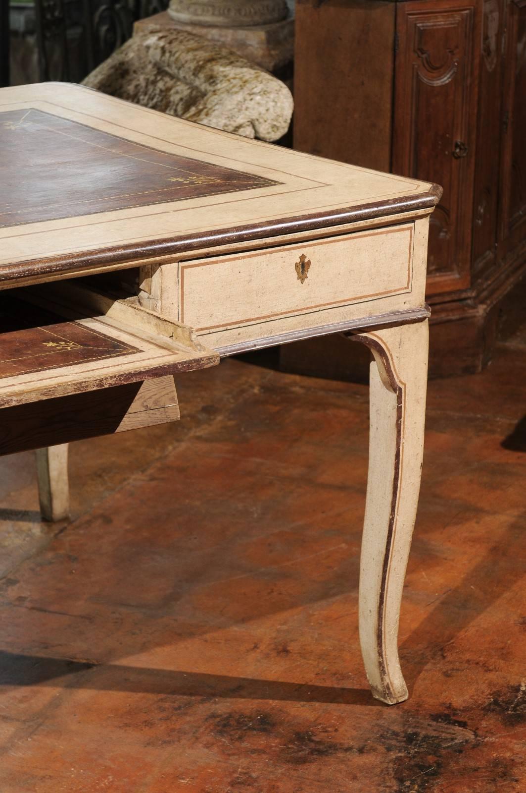 1790s Italian Painted Wood Desk with Hidden Drawers and Faux Leather Top In Good Condition In Atlanta, GA