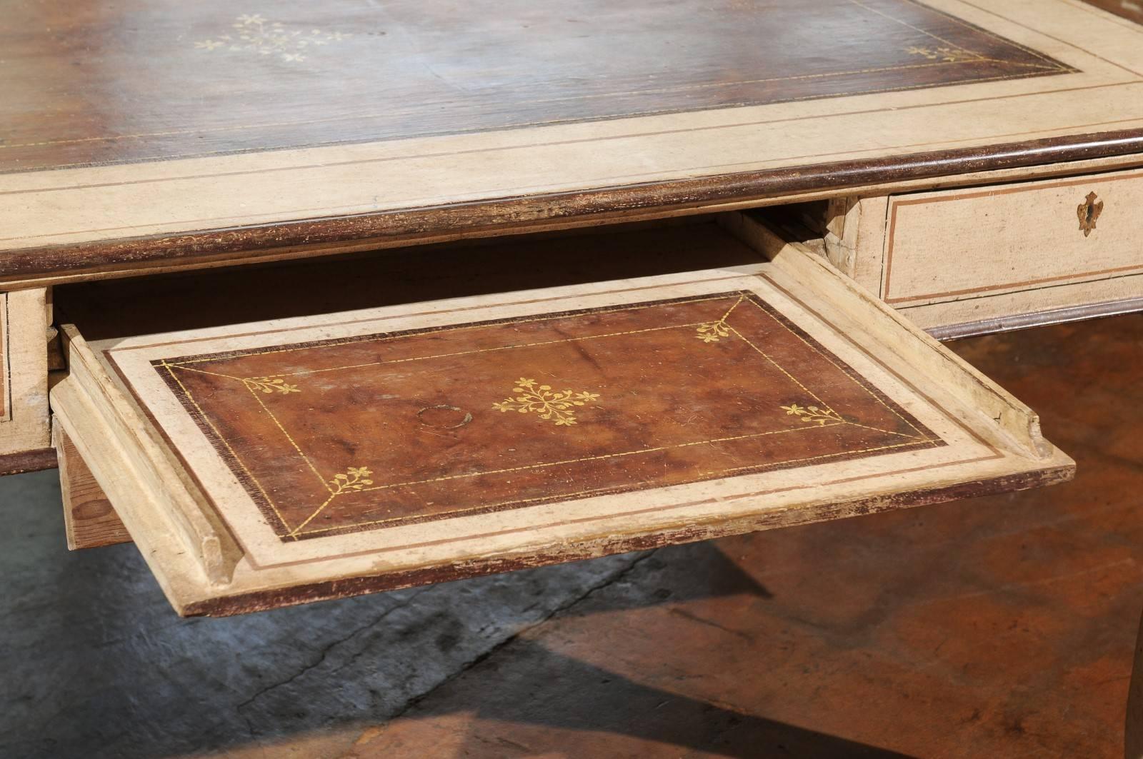 1790s Italian Painted Wood Desk with Hidden Drawers and Faux Leather Top 2