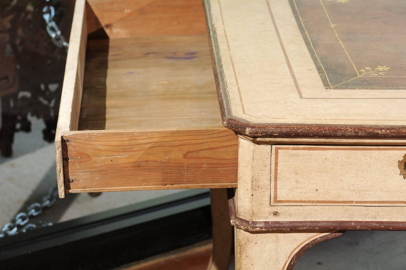 1790s Italian Painted Wood Desk with Hidden Drawers and Faux Leather Top 3