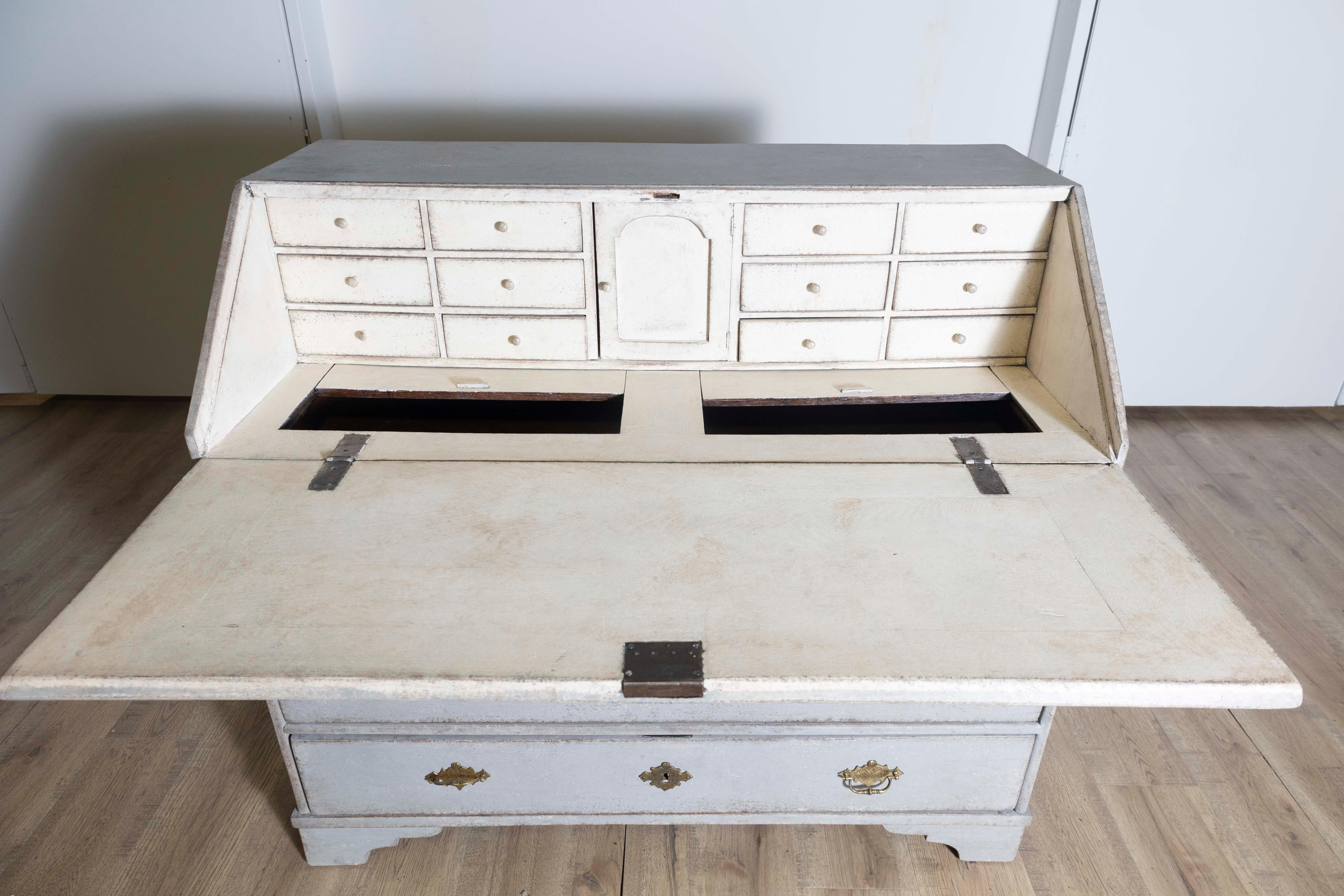18th Century 1790s  Scandinavian Slant Front Desk with Carved Panel and Four Drawers For Sale