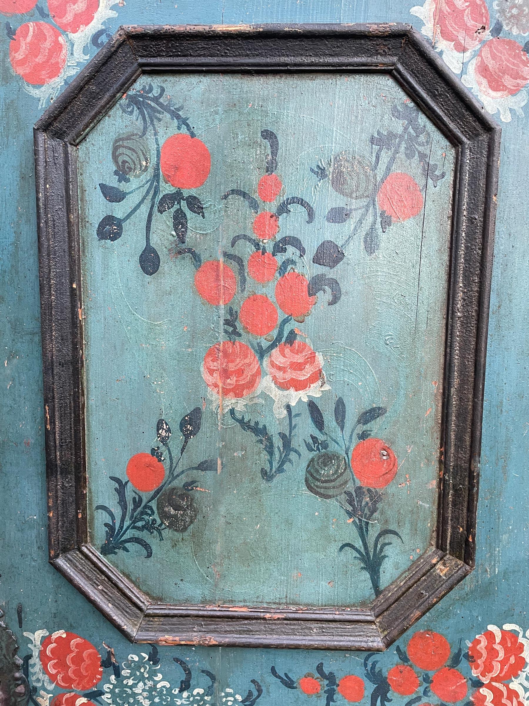 Hand-Painted 1791 Blu Floral Painted Wardrobe