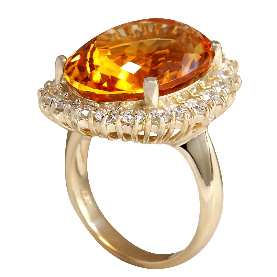Oval Cut Citrine Diamond Ring In 14 Karat Yellow Gold  For Sale