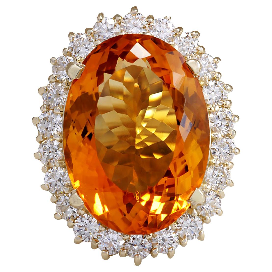 Bague en or jaune 14 carats avec citrine et diamants 