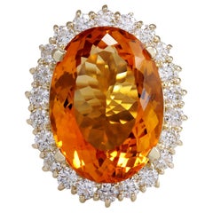 Bague en or jaune 14 carats avec citrine et diamants 