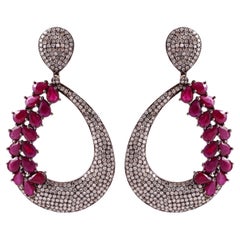 17.91 Carat Ruby and Diamond Dangle Cocktail Earrings in Victorian Style