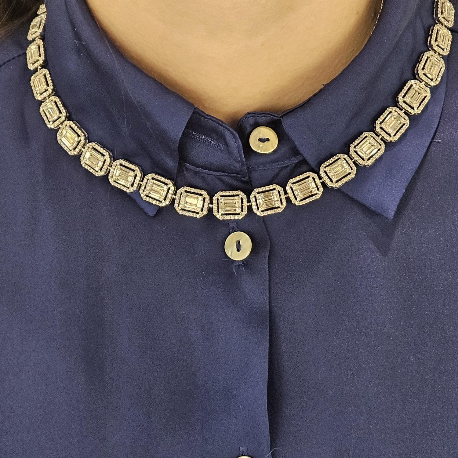 17,91 Karat Weiße Diamanten Baguette-Halskette G - VS1 / VS2 18Kt Weißgold Modern im Angebot 2