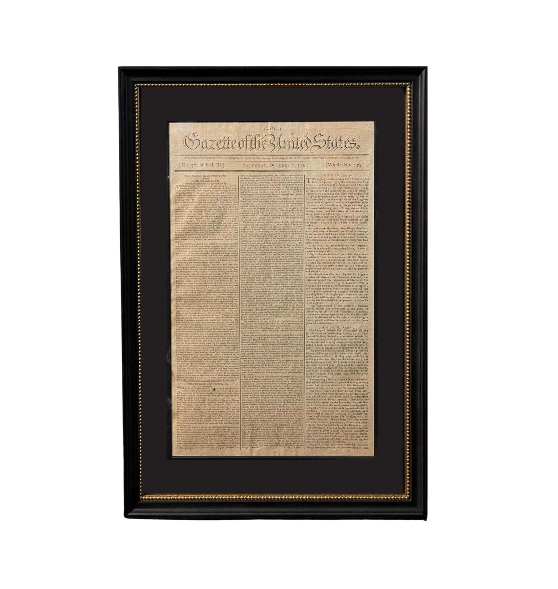 Federal 1791 Gazette of The United States, with Plans for the Capital City of Washington