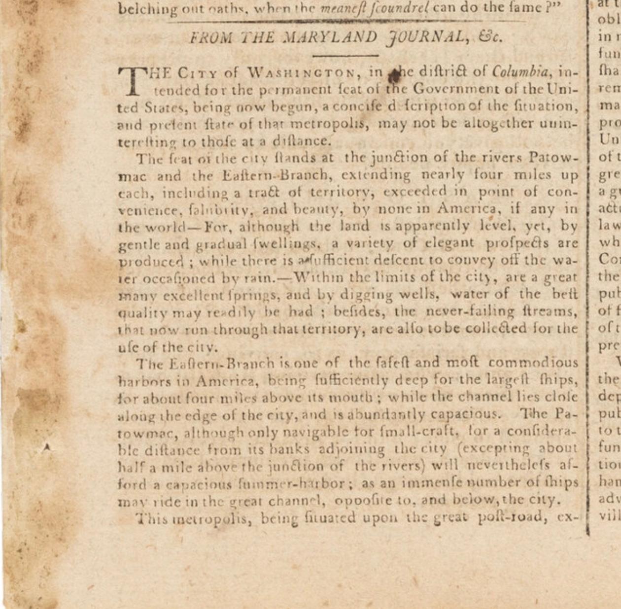 Late 18th Century 1791 Gazette of The United States, with Plans for the Capital City of Washington