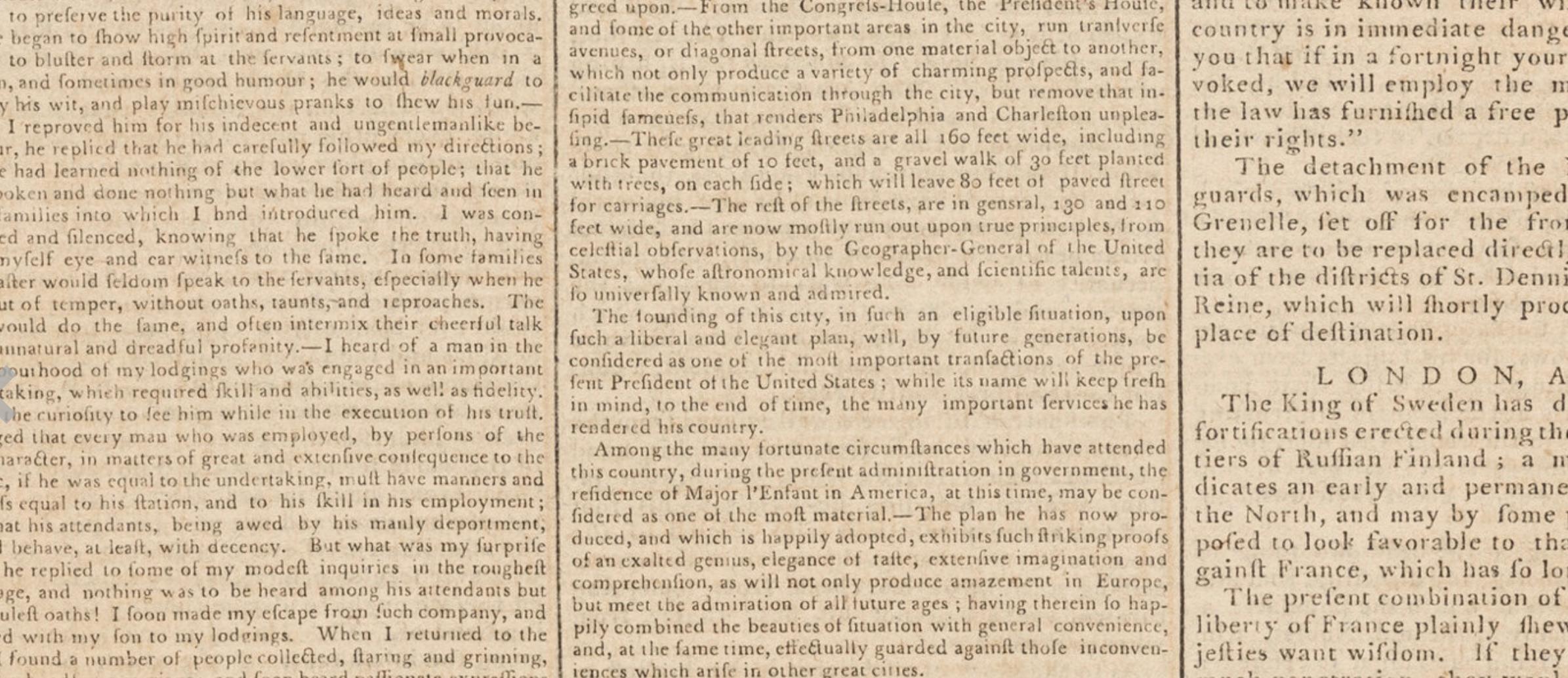 Paper 1791 Gazette of The United States, with Plans for the Capital City of Washington
