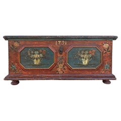 1791 Red Floral Painted Alpine Blanket Chest