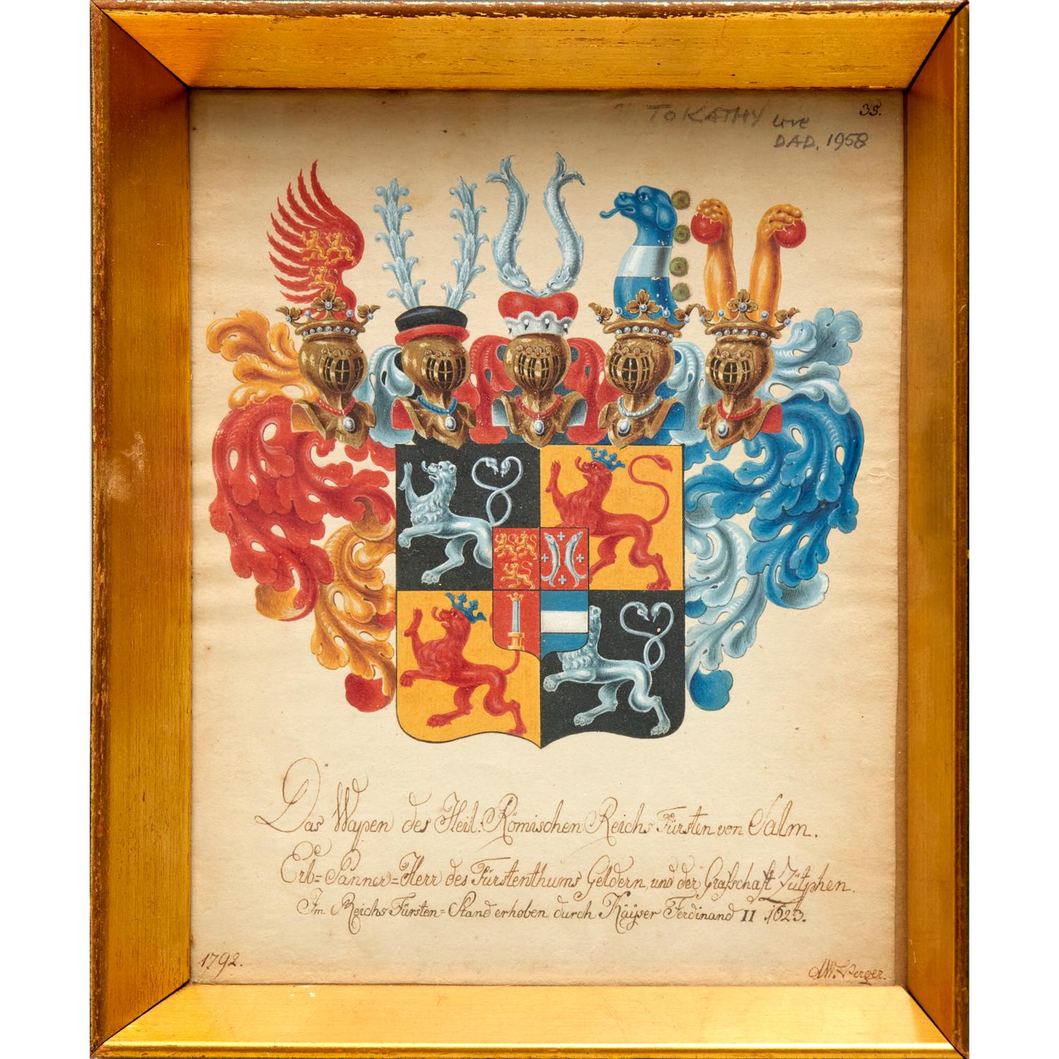 1792 German Heraldic Gouache, Ink and Watercolor with Imperial Inscription For Sale 1