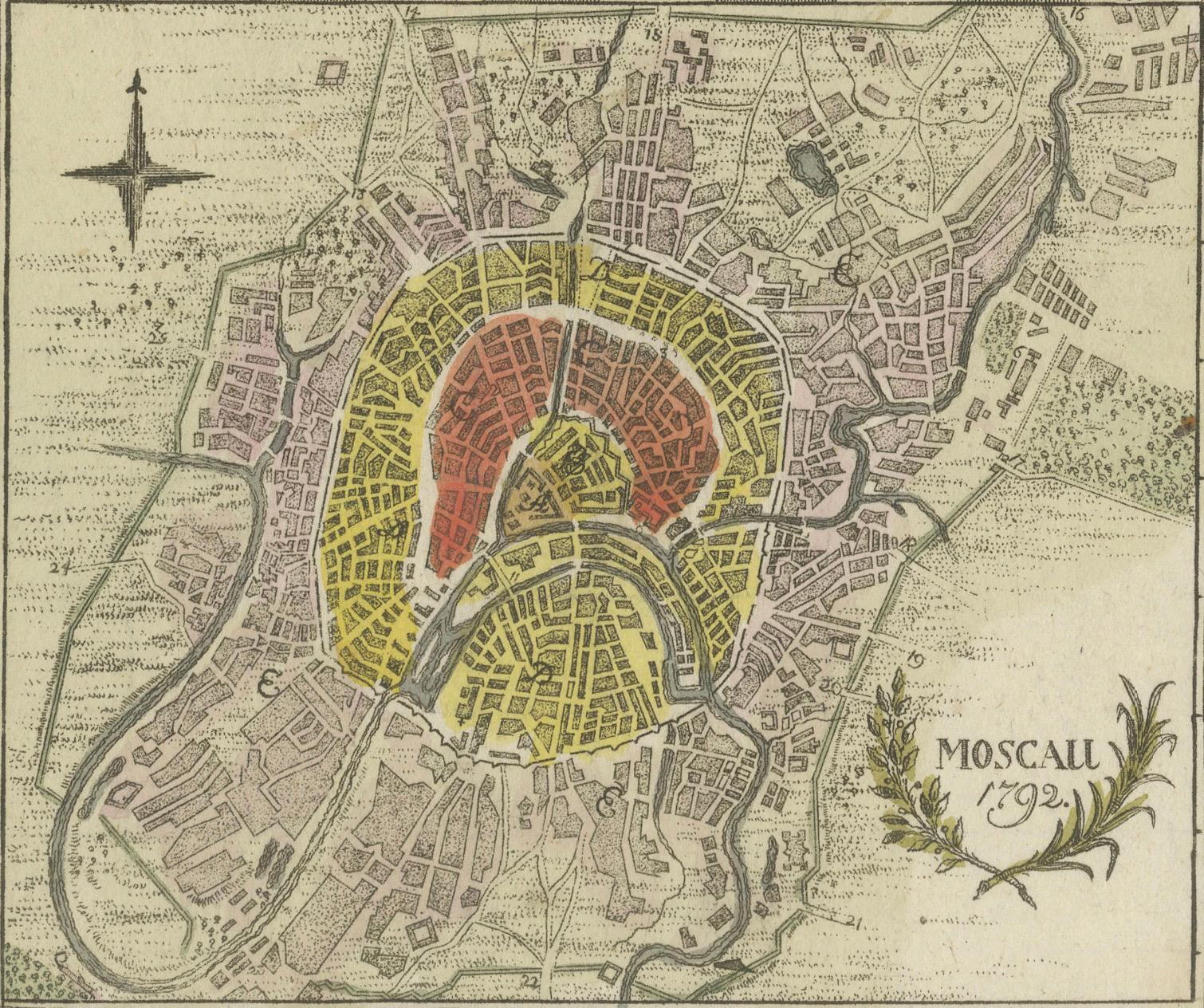 1792 Hand-Colored Plan of St. Petersburg and Moscow in Russia In Good Condition For Sale In Langweer, NL