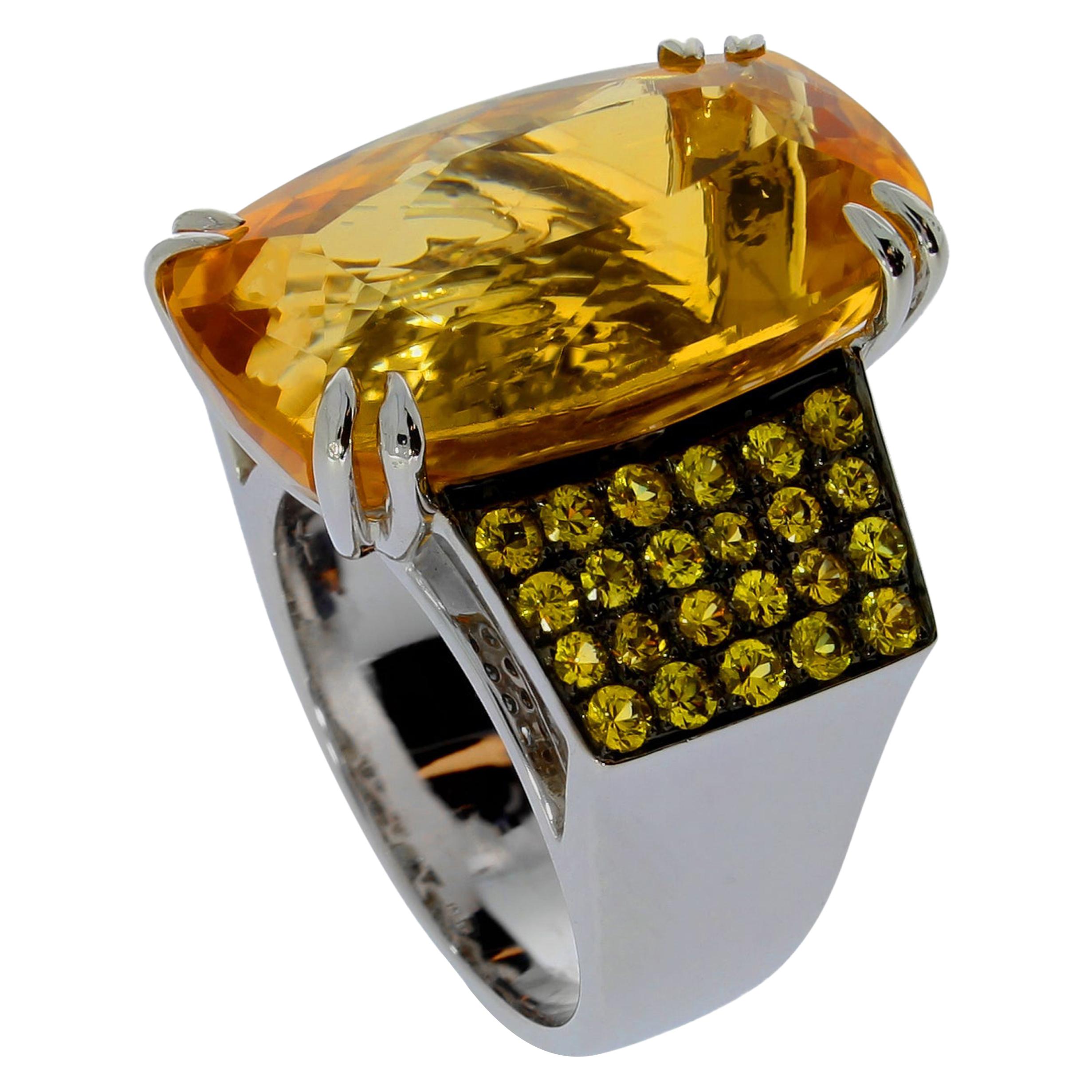 Chatila 17.93 Carat Citrine and Yellow Sapphire Cocktail Ring For Sale