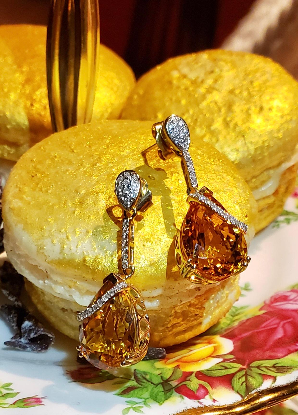 17.93 Carats Citrine Diamond Dangling Earrings 2