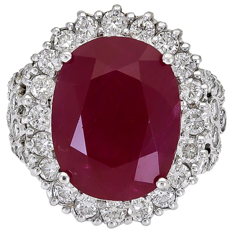 17.94 Carat Cushion Cut Ruby and Diamond Halo Engagement Ring