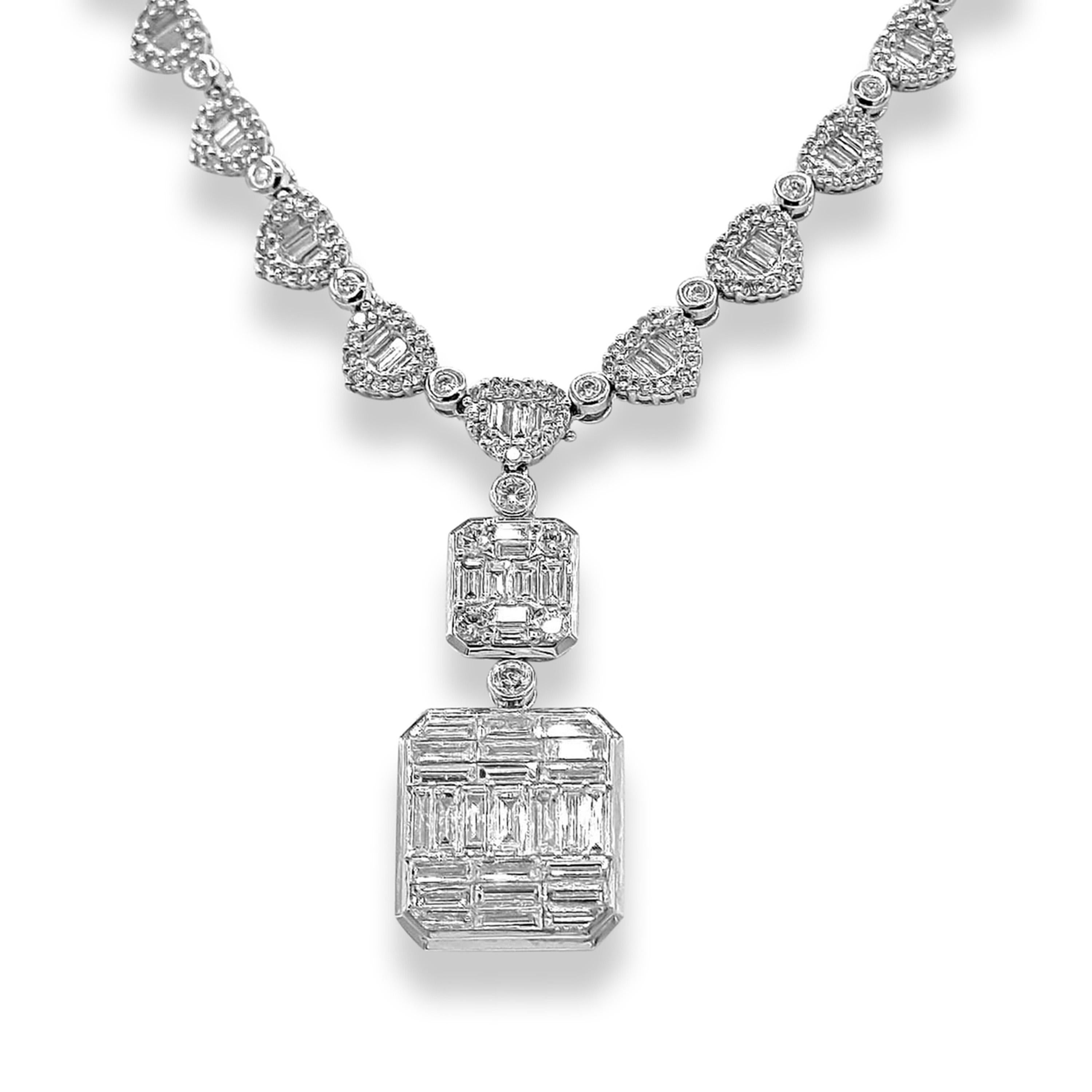 Mixed Cut 17.94 Carat Diamond White Gold Necklace For Sale