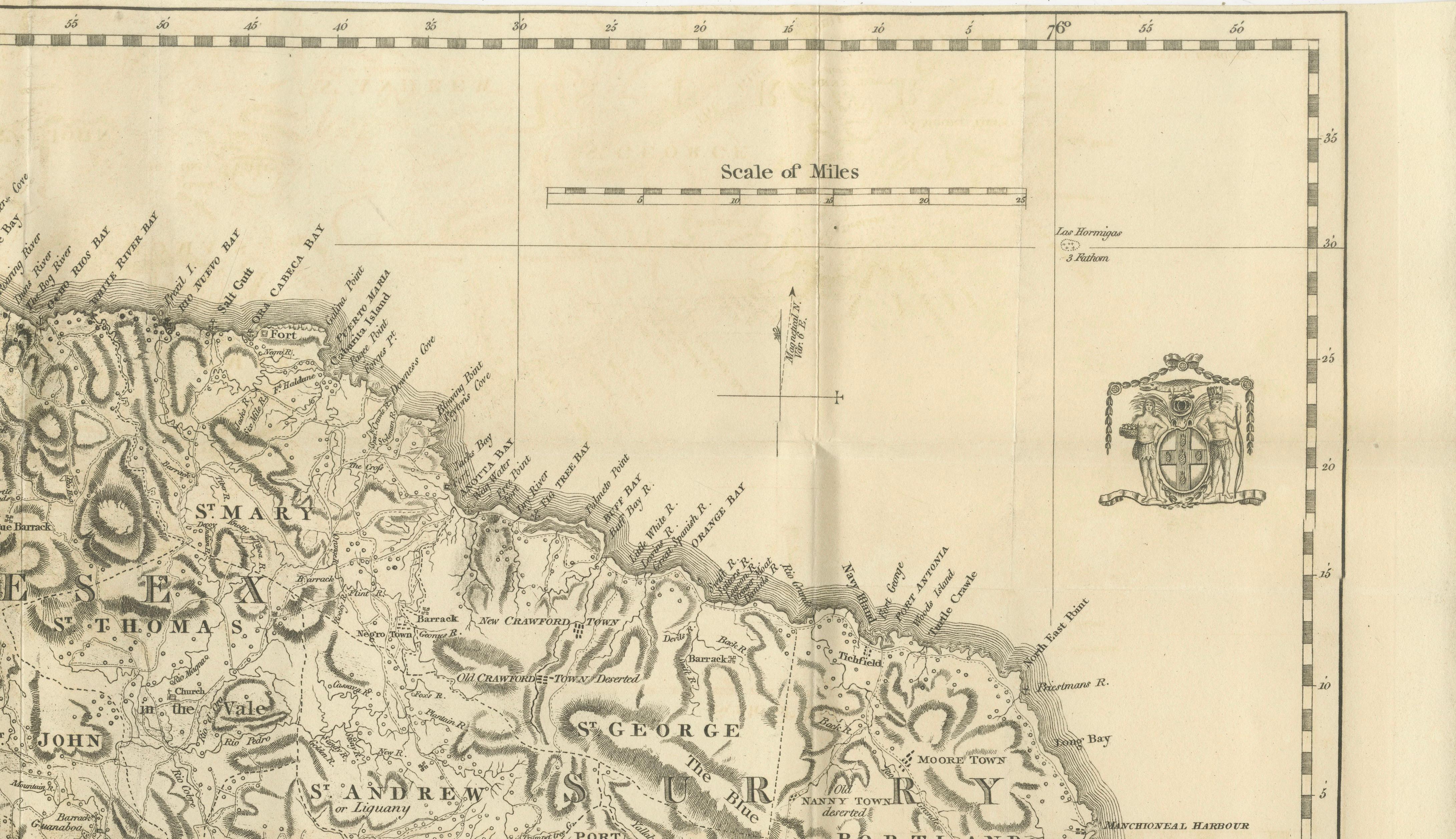 English 1794 Map of Jamaica by Bryan Edwards – Parishes, Plantations, Settlements For Sale