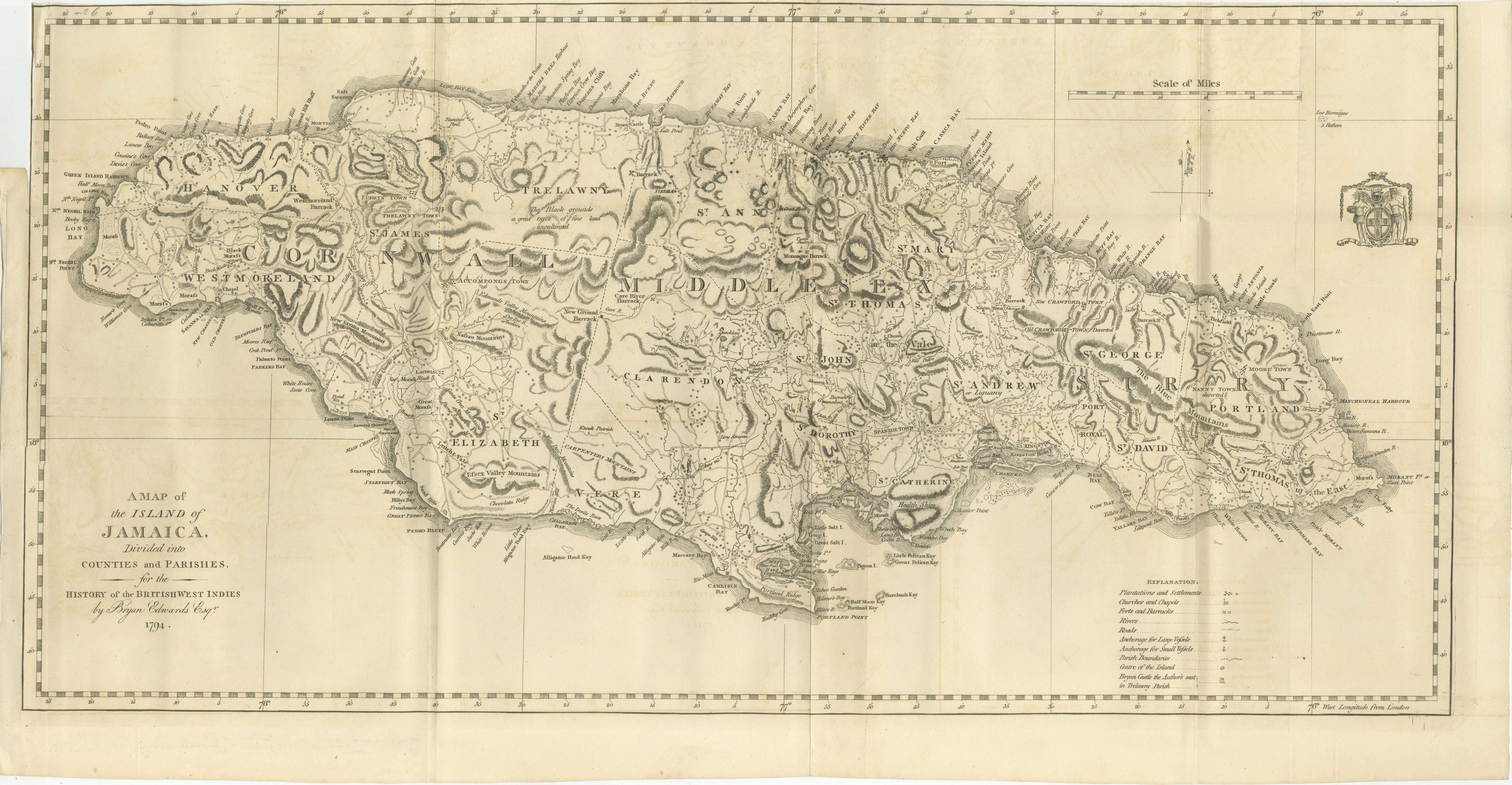 1794 Map of Jamaica by Bryan Edwards – Parishes, Plantations, Settlements For Sale 1