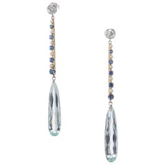 17.95 Carat Aquamarine Sapphire Pearl Diamond Gold Platinum Drop Dangle Earrings