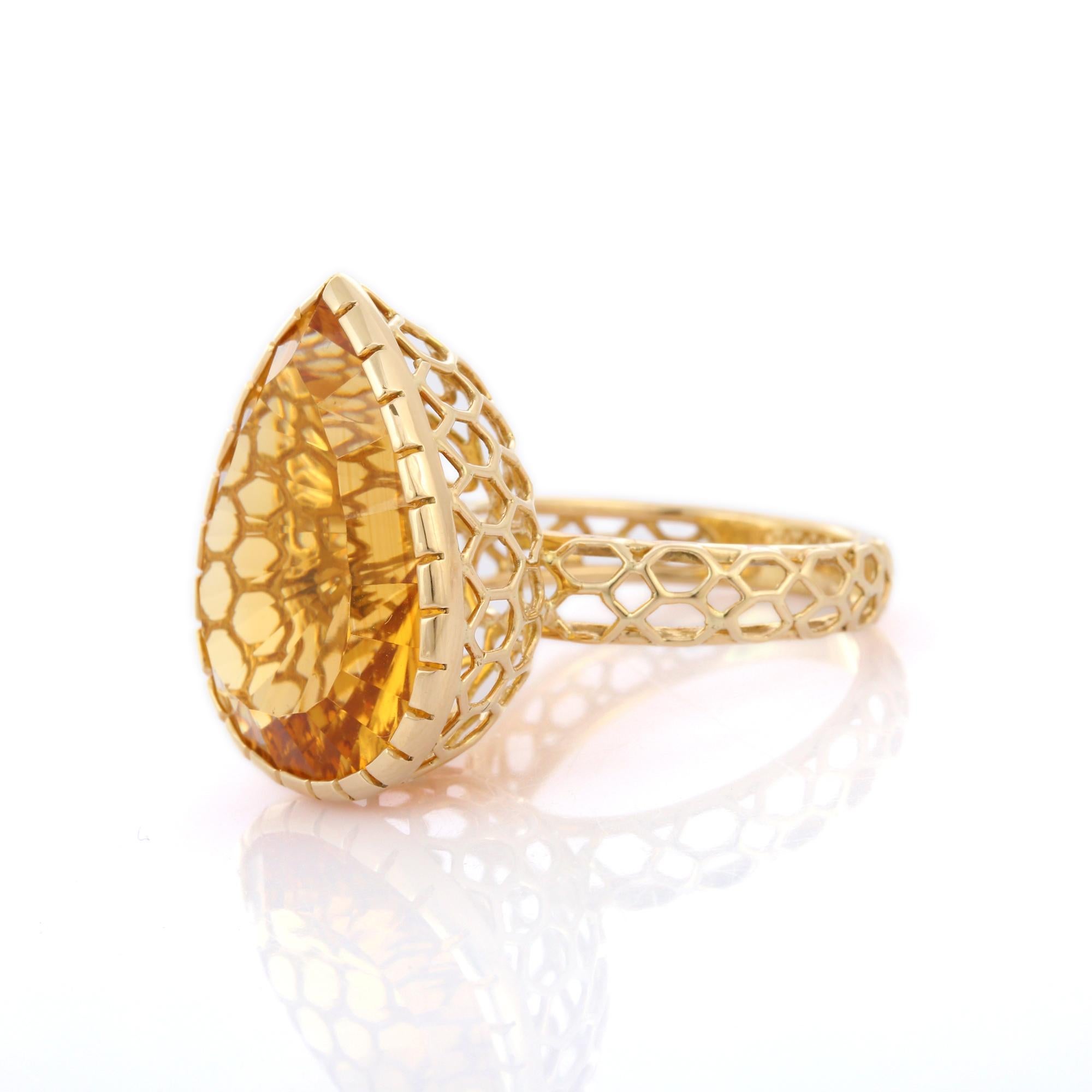 For Sale:  17.95 Carat Citrine Pear Cut Cocktail Ring in 14K Yellow Gold 2