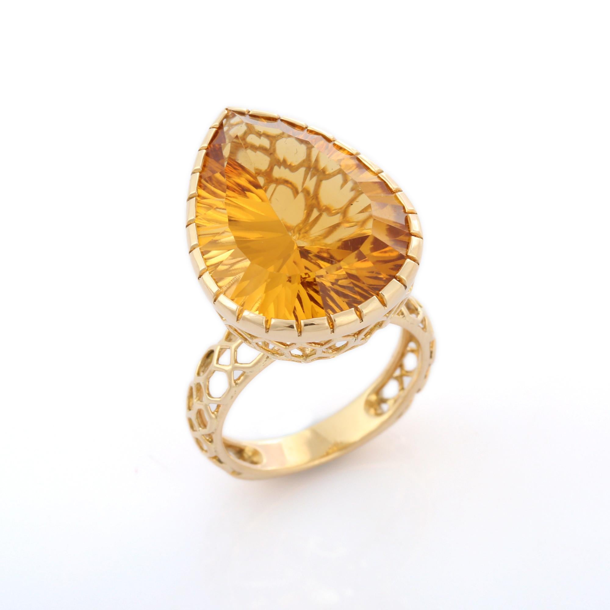 For Sale:  17.95 Carat Citrine Pear Cut Cocktail Ring in 14K Yellow Gold 4