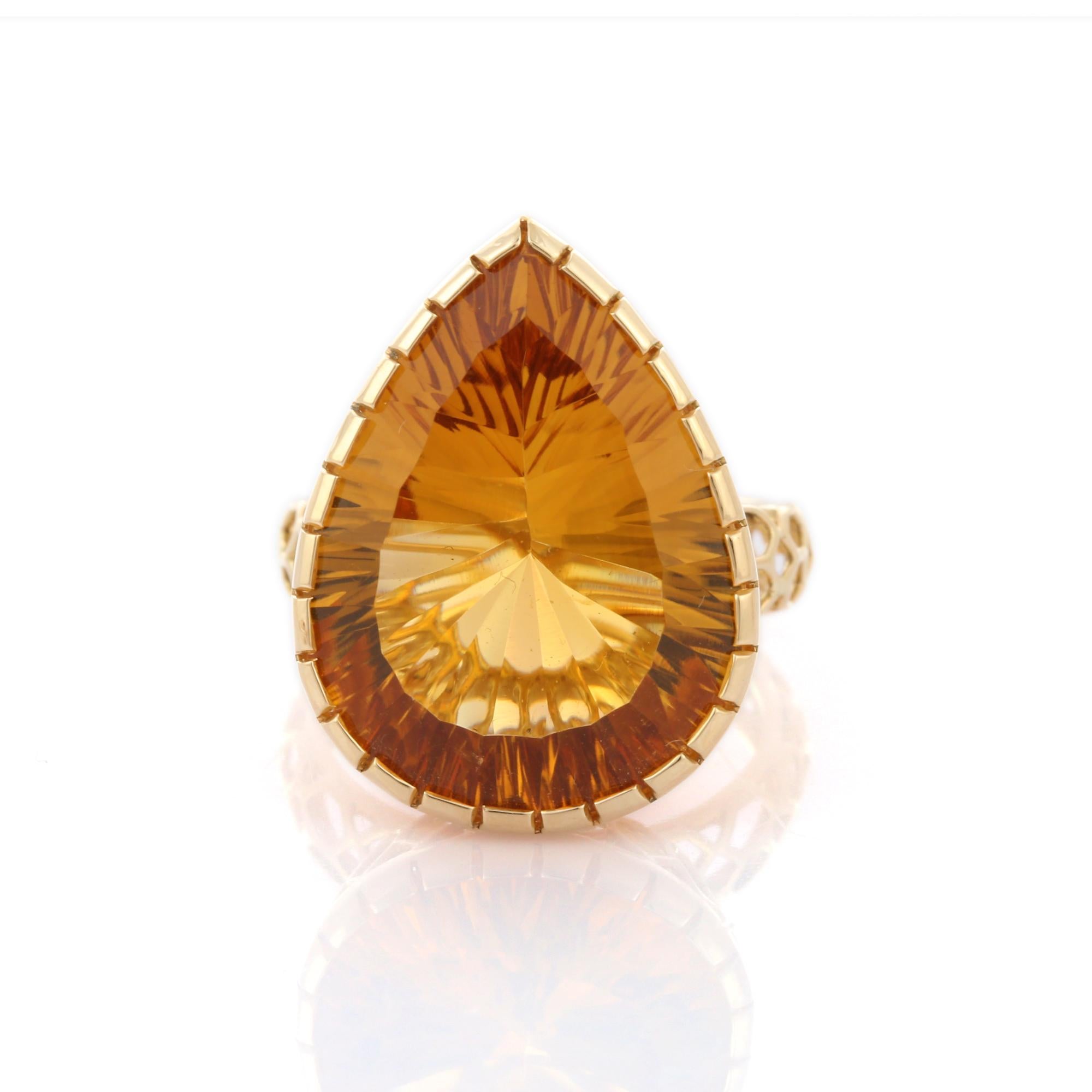 For Sale:  17.95 Carat Citrine Pear Cut Cocktail Ring in 14K Yellow Gold 5