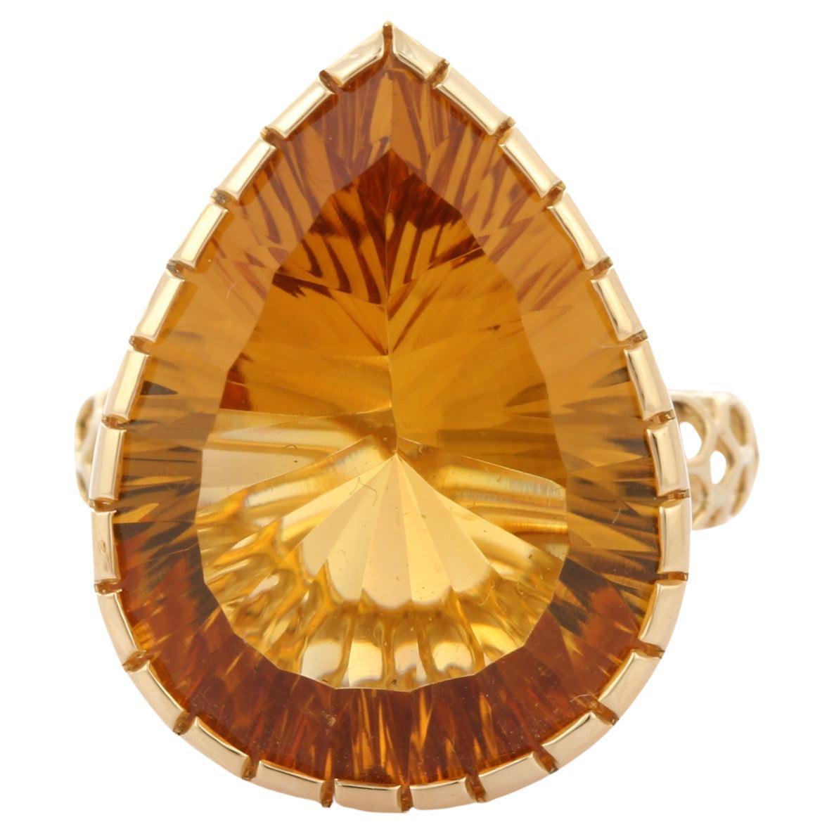 For Sale:  17.95 Carat Citrine Pear Cut Cocktail Ring in 14K Yellow Gold