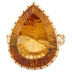 17.95 Carat Citrine Pear Cut Cocktail Ring in 14K Yellow Gold