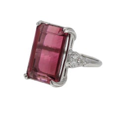 17.95 Carat Orangy Pink Tourmaline GIA Certified Platinum Ring with Diamonds