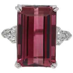 17.95 Carat Orangy Pink Tourmaline GIA Certified Platinum Ring with Diamonds