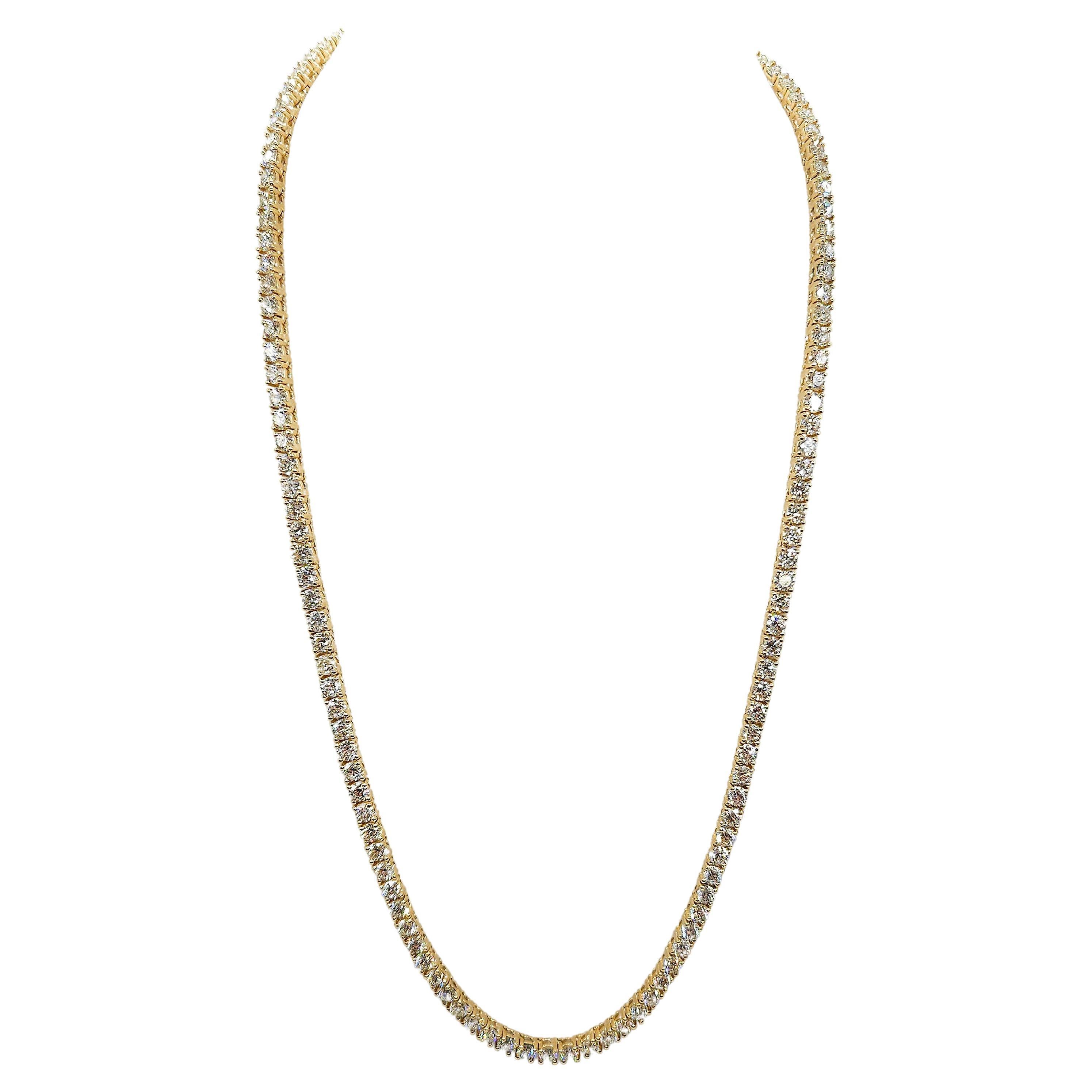 17.96 Carat Brilliante Cut Diamond Tennis Necklace 14 Karat Yellow Gold 16'' (collier de tennis en or jaune)