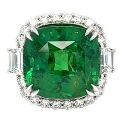 17.96 Carat Cushion Cut Tsavorite Diamond White Gold Cocktail Ring