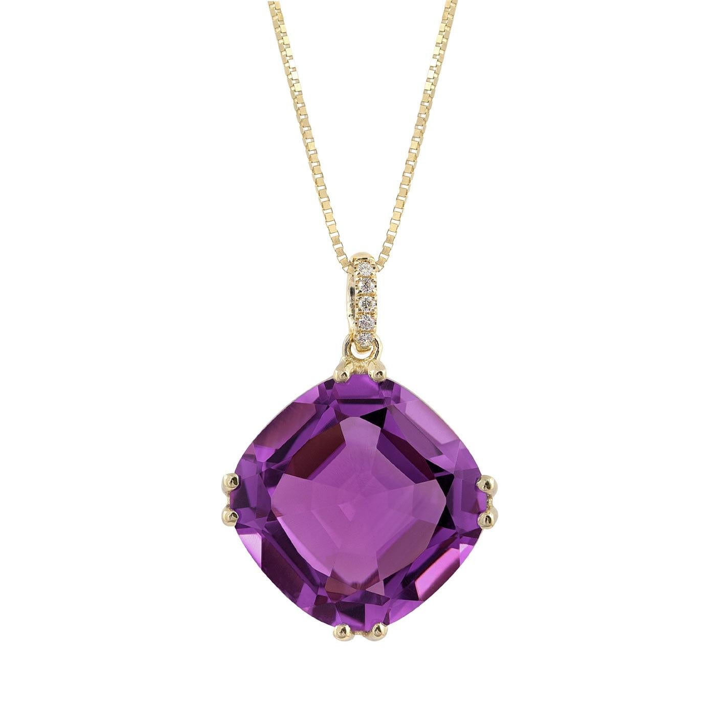 17.96 Carats Amethyst Diamonds set in 14K Yellow Gold Pendant and 18